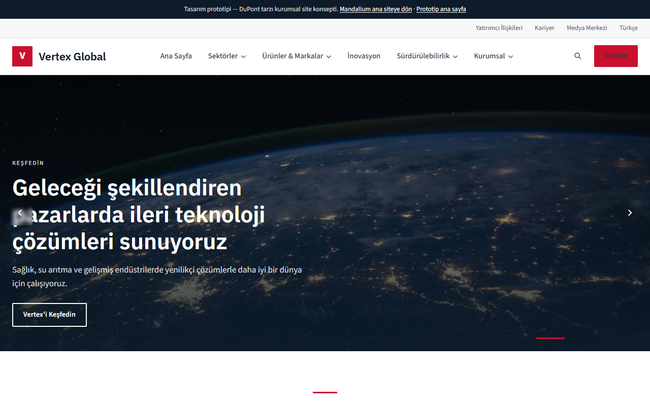 Vertex Global - Kurumsal Site Tasarım Prototipi